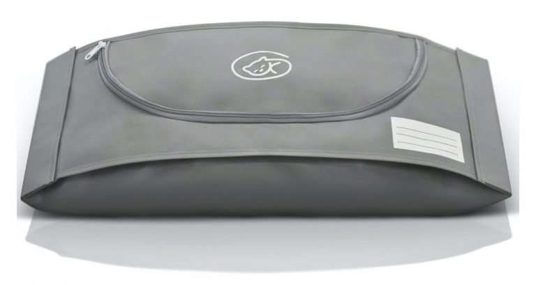 A grey Euthabag pet body bag
