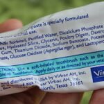 The back label of a pet toothpaste tube with a list of ingredients