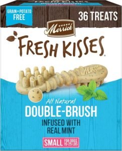 Merrick Fresh Kisses Mint Breath Strips Small Brush Dental Dog Treat – Value Box (36 ct)