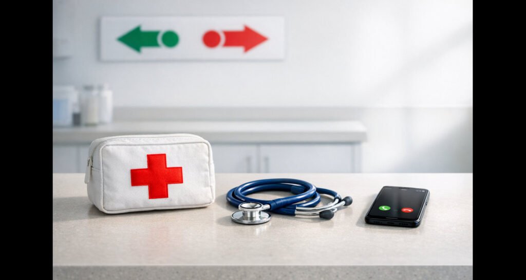 First aid supplies on a table