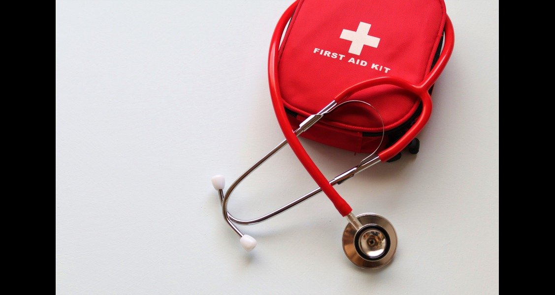 First aid kit and stethoscope